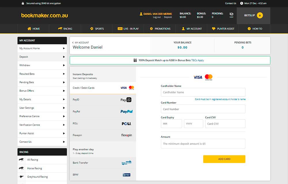 Bookmaker deposit